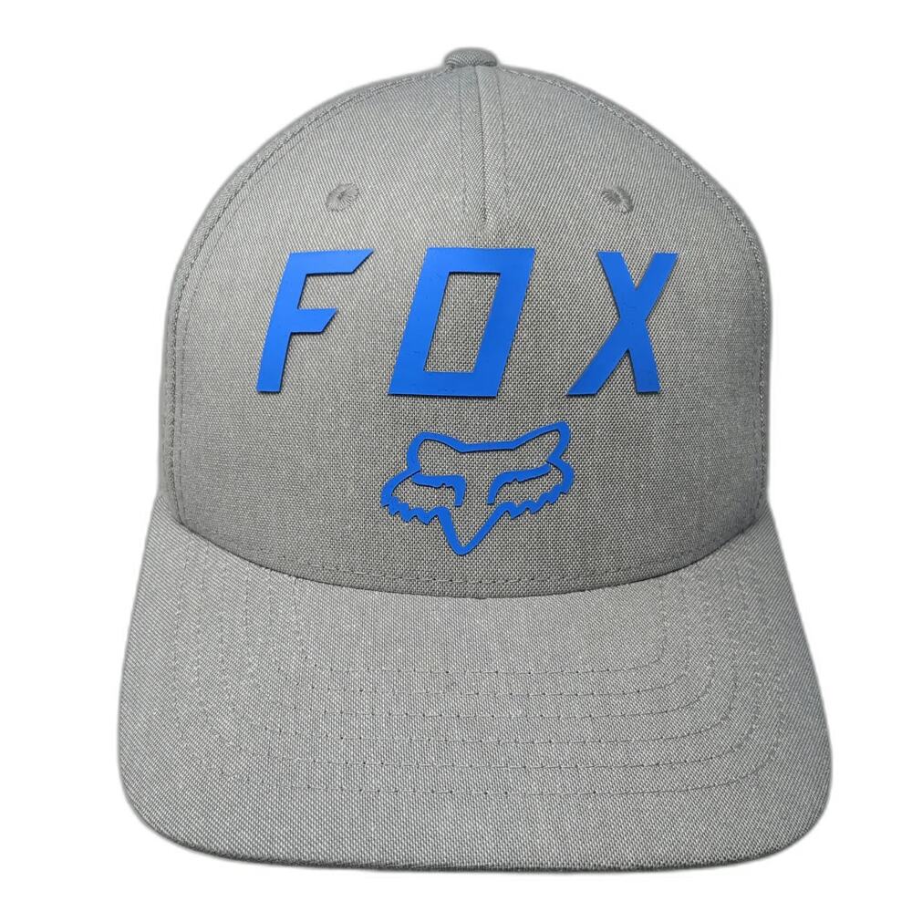 Fox 5 Panel Gray M Hat Blue Raised Logo Flexfit Fitted Curved Brim